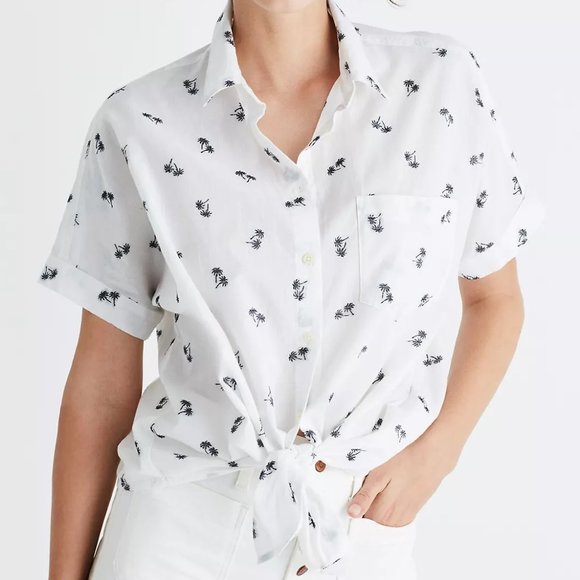 Madewell Tops - MADEWELL Short-Sleeve Tie-Front Shirt in Palm Tree